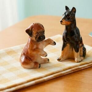 Vintage 1950s Made in Japan Dog Salt & Pepper Shakers | Doberman & Pug | MCM